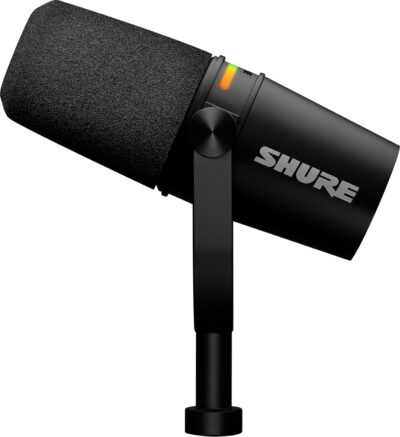 Shure MV7+ Podcast Dynamic Microphone with Articulating Desktop Boom Arm. OBS Certified, Enhanced Audio, LED Touch Panel, USB-C & XLR Outputs, Auto Level Mode, Digital Pop Filter, Reverb -Black