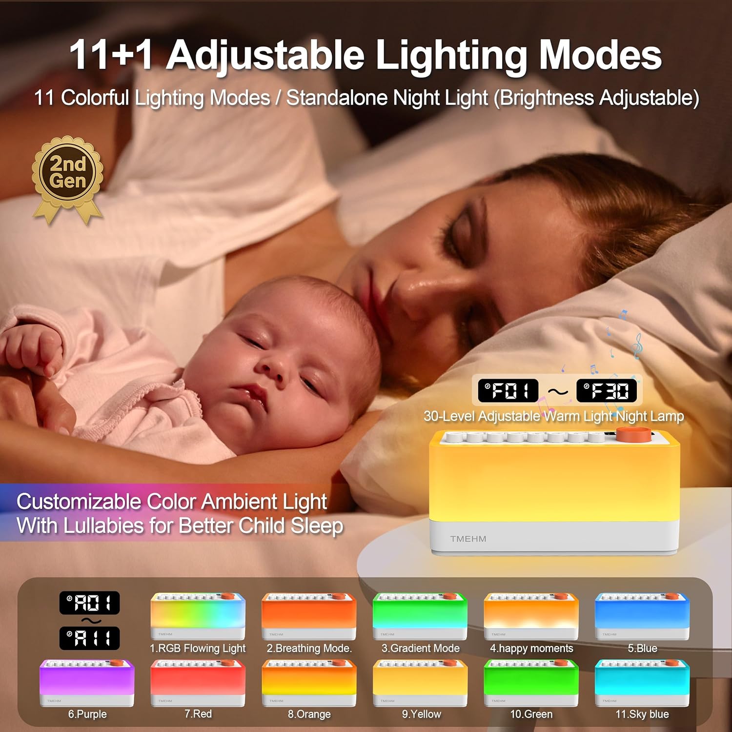 3-in-1 Sleep Sound Machine with 8 Mixable Nature Sounds, Portable Bluetooth Speaker & 12-Color Night Light, White Noise, Sleep Timer & Breathing Exercises for Babies, Kids, and Adults
