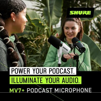 Shure MV7+ Podcast Dynamic Microphone – OBS Certified, Enhanced Audio, LED Panel, USB-C & XLR Outputs, Auto Level Mode, Digital Pop Filter, Reverb Effects – For Podcasting, Streaming, Recording, White