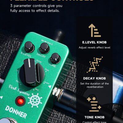 Donner Reverb Guitar Pedal, Verb Square Digital Reverb 7 Modes Room, Hall, Church, Spring, Plate, Studio, Mod, True Bypass
