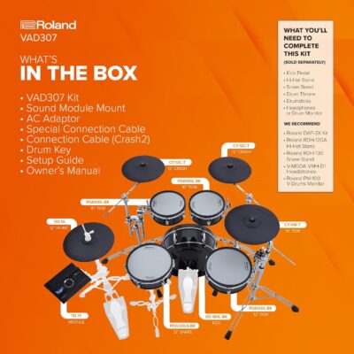 Roland VAD307 V-Drums | Premium 5-Piece Electronic Acoustic Design Drum Kit with Shallow-Depth Shells