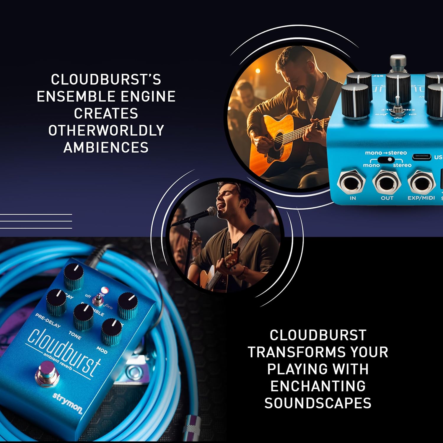 Strymon Cloudburst Ambient Reverb Guitar Pedal with Ensemble Engine, for Electric and Acoustic Guitar, Synths, Vocals and Keyboards