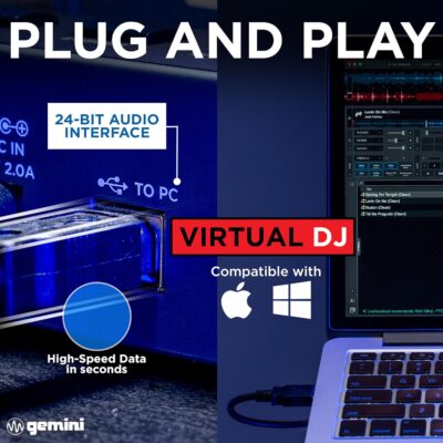 Gemini Sound GMX Versatile DJ Controller & Media Player – Compact USB/MIDI System with VirtualDJ LE, Ideal for Mobile DJs & Live Performances