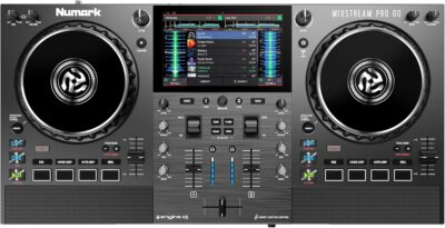 Numark Mixstream Pro Go Portable DJ Controller with Battery, Mixer with Stem Separation, Speakers, WiFi Streaming, Touchscreen, works with Serato DJ