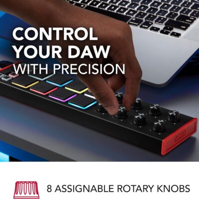 Akai Professional LPD8 – USB MIDI Controller with 8 Responsive RGB MPC Drum Pads for Mac and PC, 8 Assignable Knobs and Music Production Software