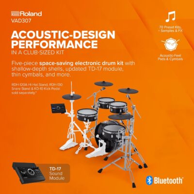 Roland VAD307 V-Drums | Premium 5-Piece Electronic Acoustic Design Drum Kit with Shallow-Depth Shells