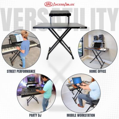 AxcessAbles Portable Two-Tier DJ Table Stand| Two Tier Piano Keyboard Stand for Sheet Music and Tablet | DJ Laptop and Controller Stand | Music Production Workstation | Booth Stand