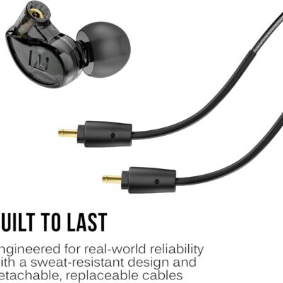 MEE audio M6 PRO In Ear Monitor Headphones for Musicians, 2nd Gen Model With Upgraded Sound, Memory Wire Earhooks & Replaceable Cables, Noise Isolating Professional Earbuds, 2 Cords Included (Black)