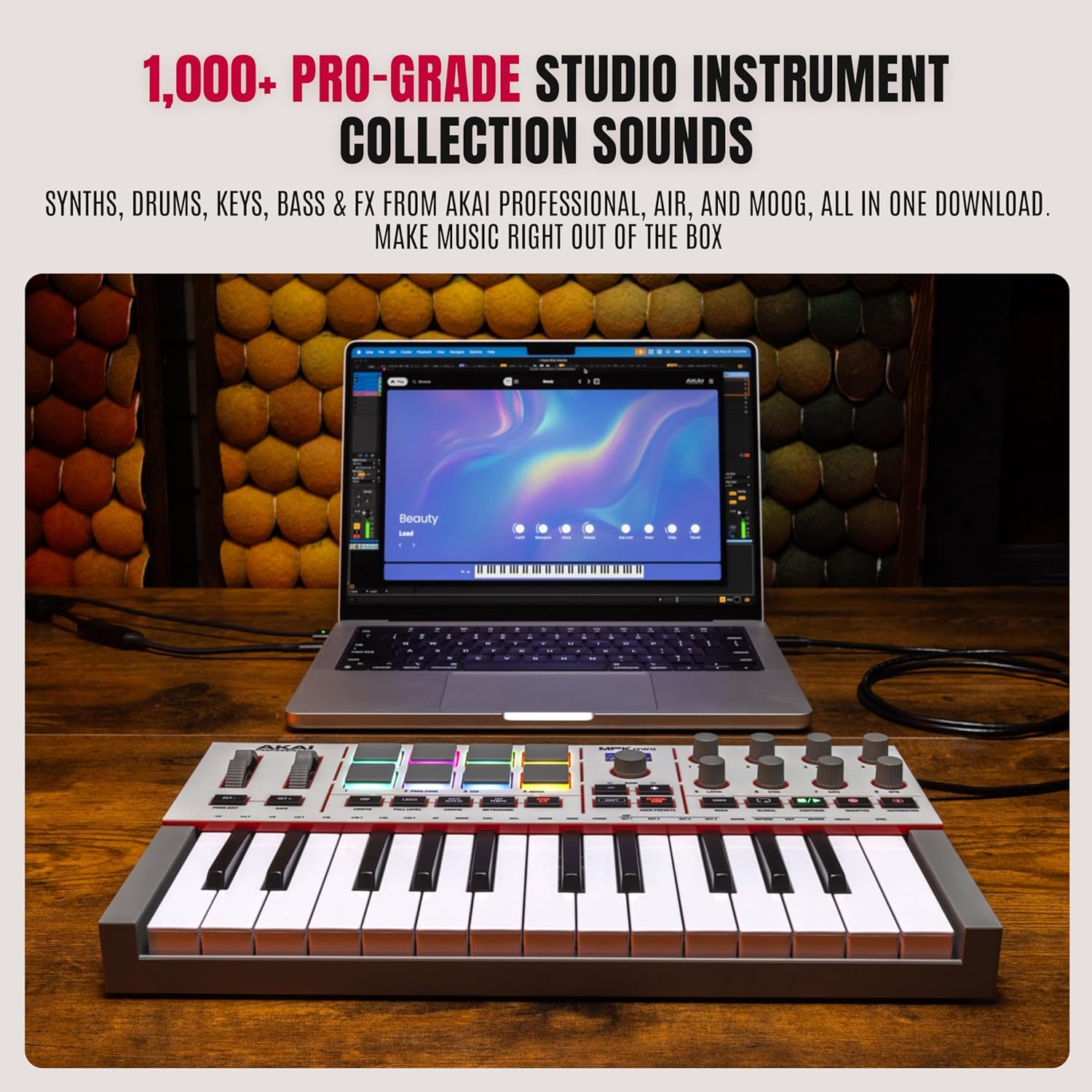 Akai Professional MPK Mini IV USB-C MIDI Keyboard Controller for Beginners and Producers – MPC Drum Pads, 360° Knobs, Pitch and Mod Wheels, Production Software, Native Instruments Sound Package, Grey