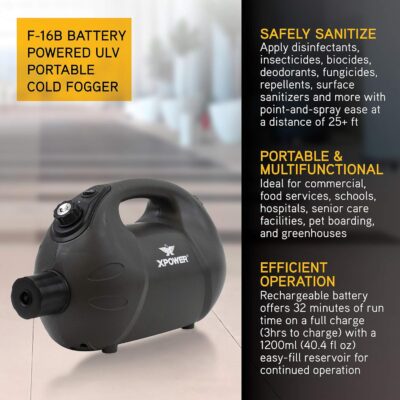 81oSaJ2qBLL. AC SL1500 XPOWER F-16B ULV Cold Fogger, Mist Blower, and Sprayer for Cleaning, Disinfecting, Pest Control, Odor Elimination, and Mold Removal, 25+ Ft. Spray Distance, 1.6 L Tank Capacity, Rechargeable Battery