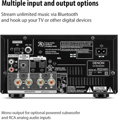 Denon D-M41 Home Theater Mini Amplifier and Bookshelf Speaker Pair – Compact HiFi CD Stereo System with Speakers, FM/AM Tuner, Wireless Bluetooth Amplifier | Perfect for Small Rooms and Home Cinema