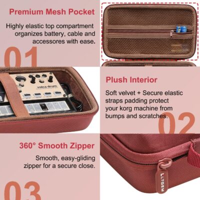 LTGEM Case Compatible with KORG Volca FM2 / Drum/Keys/Beats/Mix/Kick/Bass/Nubass/Modular/Sample 2 Digital Synthesizer, Office Travel Carrying Storage Bag – Brown(Case Only)