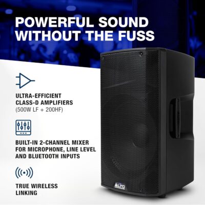 ALTO TX415 700W 15 Powered PA Speaker with TWS Bluetooth, 2-Channel Mixer, for Outdoor DJ or Band Performances, Rehersals, Venues or Events