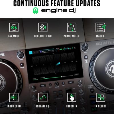 Numark Mixstream Pro Go Portable DJ Controller with Battery, Mixer with Stem Separation, Speakers, WiFi Streaming, Touchscreen, works with Serato DJ