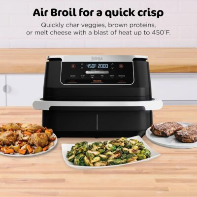 81q9k44rpL. AC SL1500 Ninja Foodi Air Fryer | 6-in-1 with 7-QT MegaZone & Basket Divider for Large Proteins & Full Meals | Cook 2 Foods at Once | 450° F | Air Fry, Roast, Broil, Dehydrate, Keep Warm & Bake | Black | DZ071
