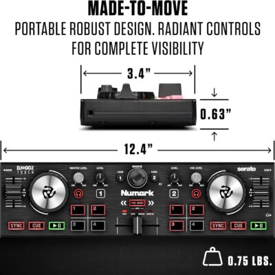 Numark DJ2GO2 Touch Compact DJ Controller with 2 Decks, Mixer, Audio Interface and Serato Lite