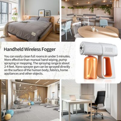 Disinfectant Sprayer Professional Disinfectant Fogger Machine, 380ml Wireless Nano Sprayer Gun Handheld Sanitizer Fogger, Blue Light Foggers for Touchless Sanitization (Orange)