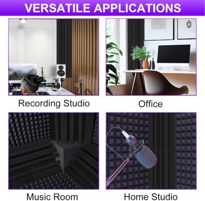 TroyStudio Bass Traps – 12 Pcs 4 X 4 X 12 Inches Dense Thick Studio Bass Foam Corner, Acoustic Treatment Panel Absorbing Echo Reverb, Low Frequency Sound Absorber for Music Room Home Recording Studio