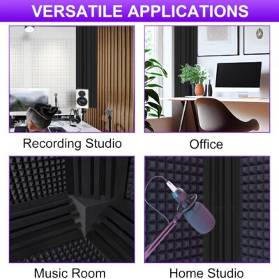 TroyStudio Bass Traps – 12 Pcs 4 X 4 X 12 Inches Dense Thick Studio Bass Foam Corner, Acoustic Treatment Panel Absorbing Echo Reverb, Low Frequency Sound Absorber for Music Room Home Recording Studio