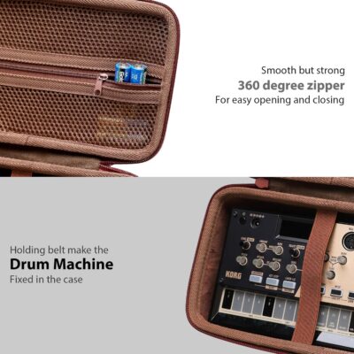 LTGEM Case Compatible with KORG Volca FM2 / Drum/Keys/Beats/Mix/Kick/Bass/Nubass/Modular/Sample 2 Digital Synthesizer, Office Travel Carrying Storage Bag – Brown(Case Only)