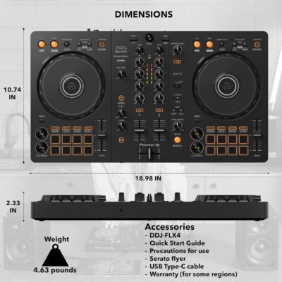 Pioneer DJ DDJ-FLX4 2-Channel DJ Controller – Black Bundle with Carrying Case and Austin Bazaar Polishing Cloth