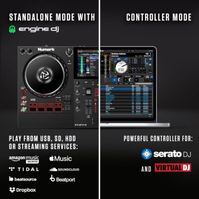 Numark Mixstream Pro+ DJ Controller with Stem Separation, 2 Decks, Wi-Fi Streaming, Mixer, 7 Touchscreen, Speakers, works with Serato and Virtual DJ