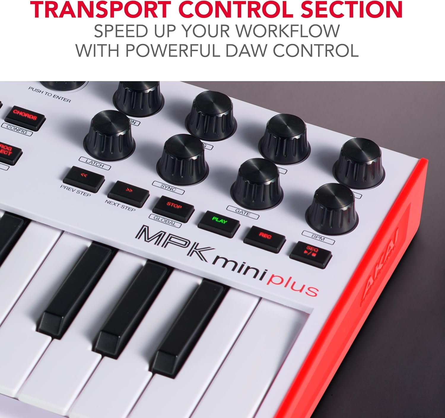 Akai Professional MPK Mini Plus – USB MIDI Keyboard Controller with 37 Mini Keys, 8 MPC Pads, Sequencer, MIDI/CV/Gate I/O and Native Instruments Sound Package, White Limited Edition