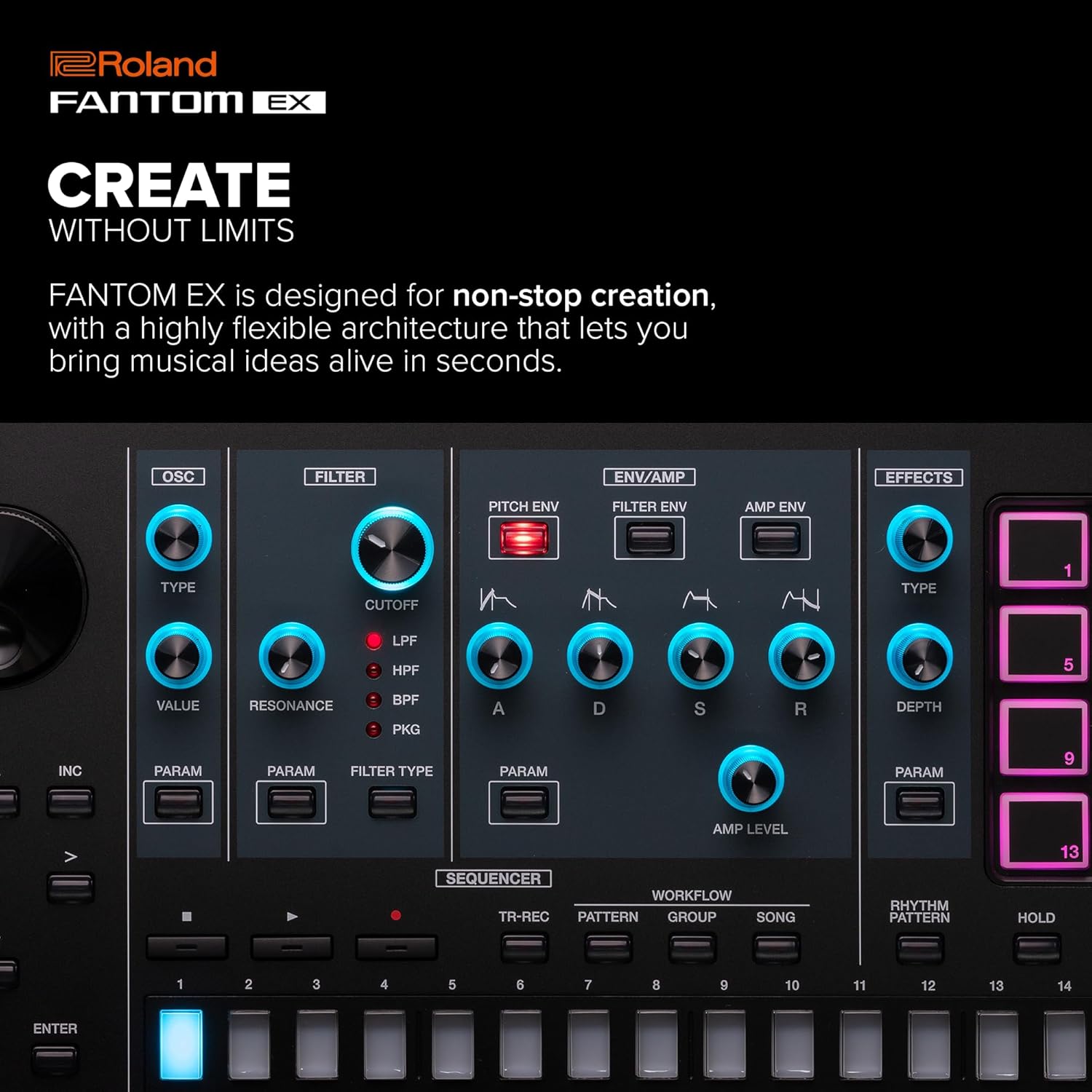 Roland FANTOM 7 EX Synthesizer | Midline FANTOM with 76 Synth-Action Keys | Updated & Enhanced with the Latest Technology | Advanced Sound Engines | Over 7000 Onboard Sounds | Deep DAW Integration