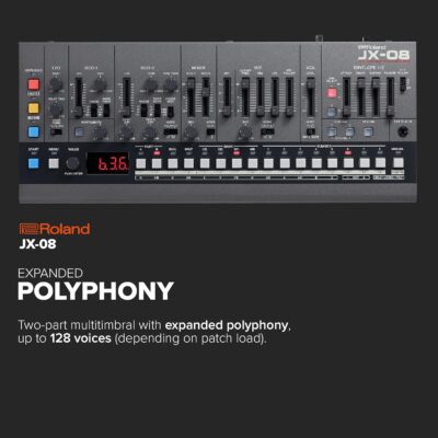 Roland JX-08 Sound Module Boutique Synthesizer – Compact, Modern Reissue of the Legendary Roland JX-8P from 1985 with New Effects, Polyphonic Sequencer, and More – Lightweight, Portable, Black