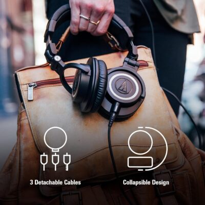 Audio-Technica ATH-M50X Professional Studio Monitor Headphones, Black, Professional Grade, Critically Acclaimed, with Detachable Cable