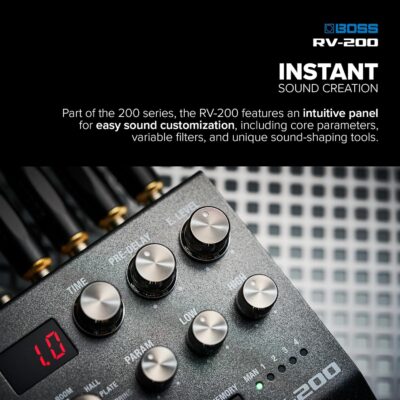 BOSS RV-200 Reverb | Premium Reverb Processing in a Streamlined BOSS 200 Series Effects Pedal Design for Guitar & Other Instruments | 12 Reverb Types including Arpverb | 127 User Memories