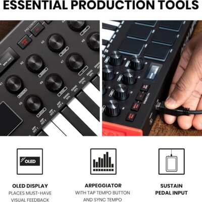 Akai Professional MPK Mini MK3 25 Key USB MIDI Keyboard Controller With 8 Backlit Drum Pads, 8 Knobs, Music Production Software and Native Instruments Sound Package (NKS Integration)