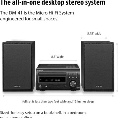 Denon D-M41 Home Theater Mini Amplifier and Bookshelf Speaker Pair – Compact HiFi CD Stereo System with Speakers, FM/AM Tuner, Wireless Bluetooth Amplifier | Perfect for Small Rooms and Home Cinema