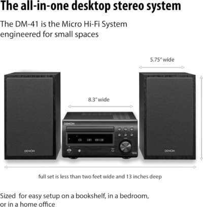 Denon D-M41 Home Theater Mini Amplifier and Bookshelf Speaker Pair – Compact HiFi CD Stereo System with Speakers, FM/AM Tuner, Wireless Bluetooth Amplifier | Perfect for Small Rooms and Home Cinema