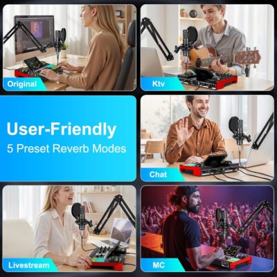 Podcast Equipment Bundle with 3.5mm Condenser Microphone for Pc/Phone Live Streaming Singing Gaming, Podcast Microphone Bundle with Live Sound Board Audio Mixer Denoise,DJ Sets