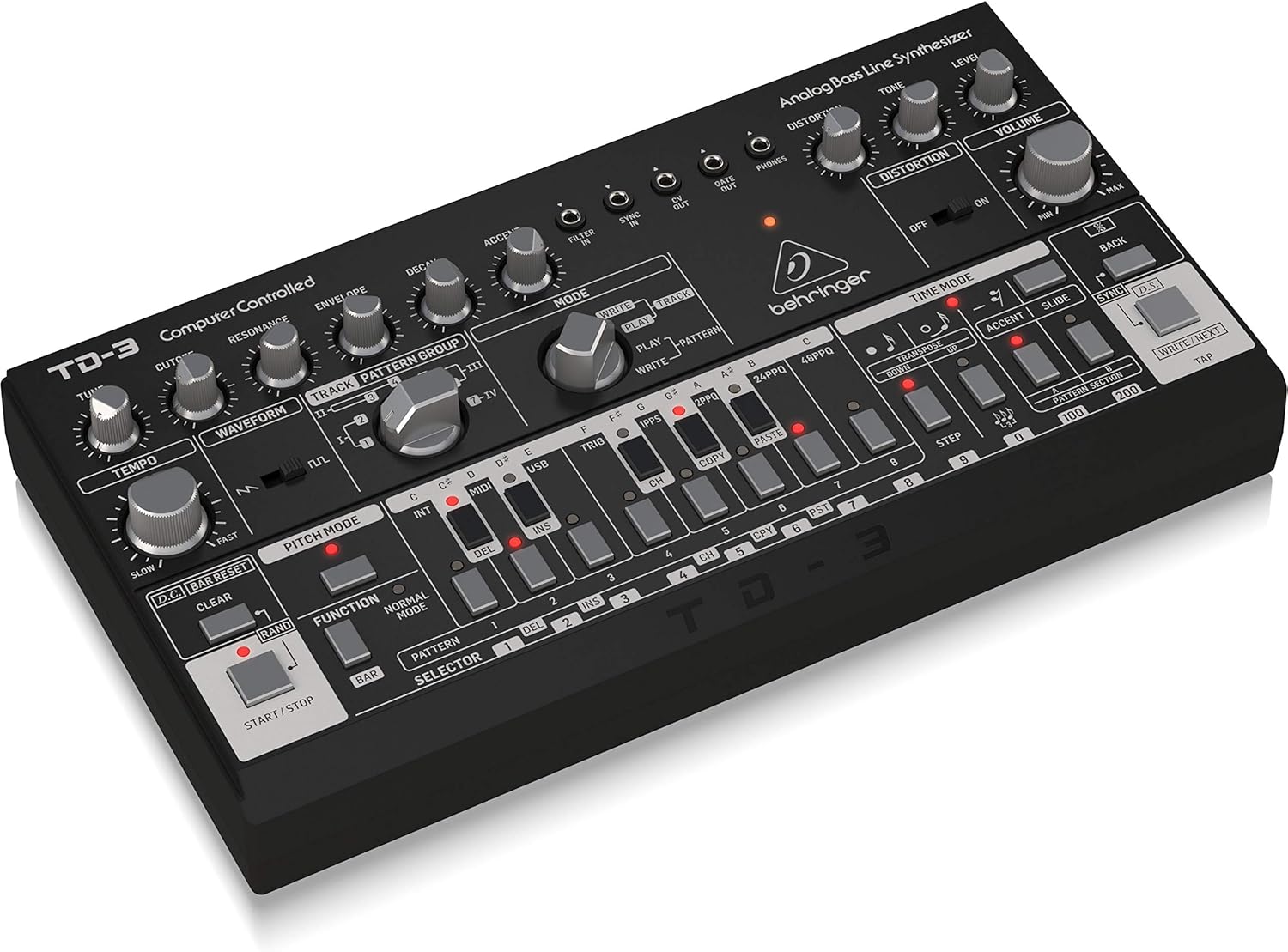 Behringer TD-3-BK Analog Bass Line Synthesizer with VCO, VCF, 16-Step Sequencer, Distortion Effects and 16-Voice Poly Chain