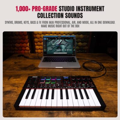 Akai Professional MPK Mini IV USB-C MIDI Keyboard Controller for Beginners and Producers – MPC Drum Pads, 360° Knobs, Pitch and Mod Wheels, Production Software, Native Instruments Sound Package, Black