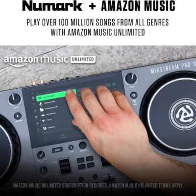 Numark Mixstream Pro Go Portable DJ Controller with Battery, Mixer with Stem Separation, Speakers, WiFi Streaming, Touchscreen, works with Serato DJ