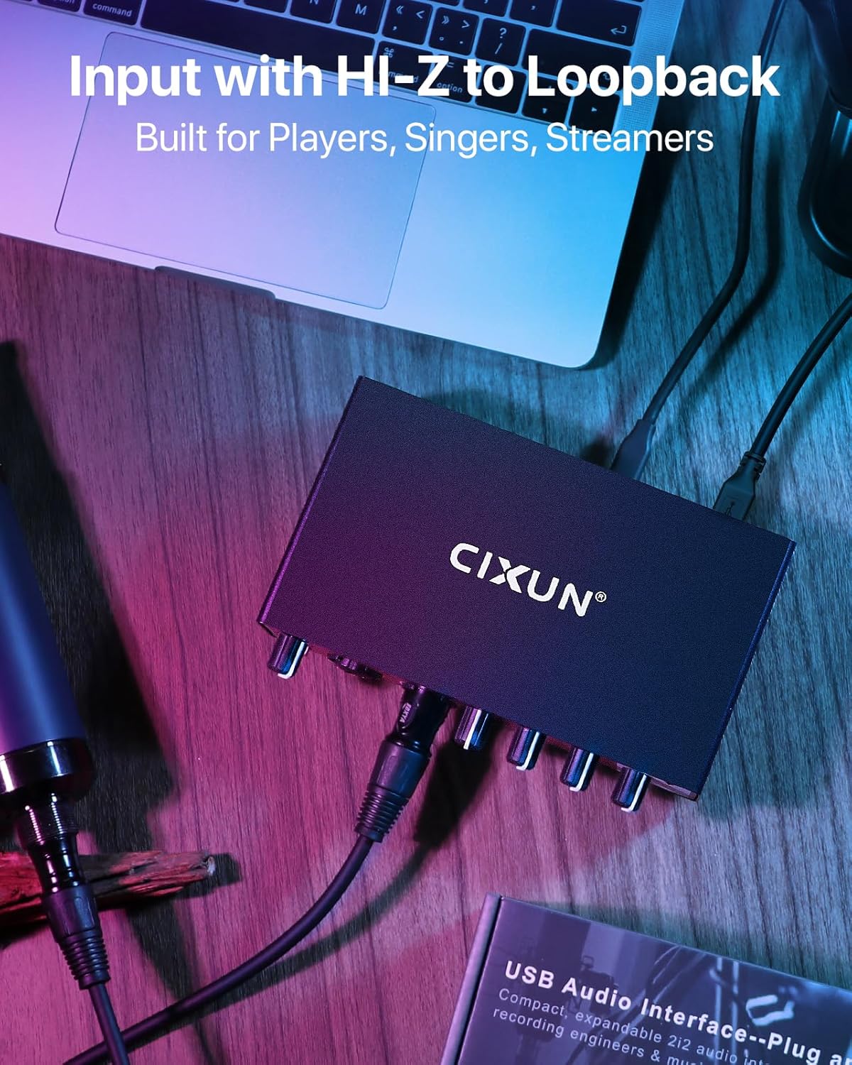 2×2 USB-C Audio Interface for PC/Mac Recording, 24-bit/192kHz, Dual TS/XLR Inputs, +48V Phantom Power, Studio/Podcast/Streaming (Matte Black)