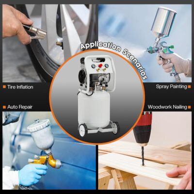 Albott 10 Gallon Vertical Air Compressor, 1.8 HP Electric Air Compressor with Copper Motor, 120 PSI Max, Portable Ultra Quiet Tank for Garage, Nailing, Tire Inflation