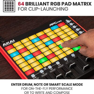 Akai Professional APC Mini MK2 – USB MIDI Pad Controller for Clip Launching with Ableton Live Lite, 64 RGB Pads, Drum and Note Mode and MIDI Mixer