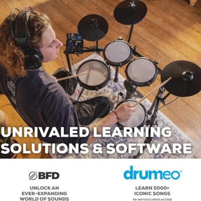 Alesis Nitro Max Kit Compact Electric Drum Kit with Quiet Mesh Pads, 10 Dual-Zone Snare, Bluetooth, 440+ BFD Sounds, Drumeo, USB MIDI, Kick Pedal