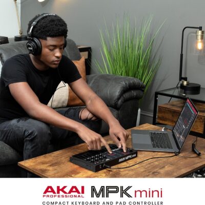 Akai Professional MPK Mini MK3 25 Key USB MIDI Keyboard Controller With 8 Backlit Drum Pads, 8 Knobs, Music Production Software and Native Instruments Sound Package (NKS Integration), Black