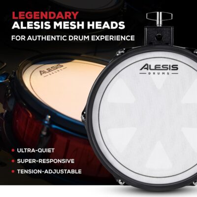 Alesis Nitro Ultimate Electric Drum Set with Dual Zone Quiet Mesh Pads, Movable Hi-Hat, 640 Authentic BFD Sounds and 52 Kits, Bluetooth, Drumeo, USB MIDI, Double Kick Compatible