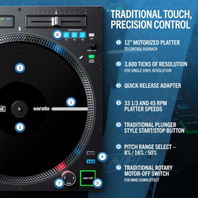RANE Twelve MKII – 12-Inch Motorized Vinyl Like DJ MIDI Controller Turntable with USB MIDI and DVS Control for Traktor, Virtual DJ and Serato DJ