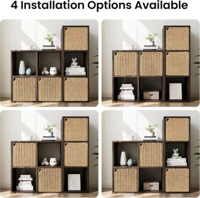 91CnFWKY1wL. AC SL1500 AELS 13 Handwoven Natural Fibre Doors for Cube Storage Shelf, Set of 4, Boho Straw Shelf Cover for Bookcase & Open Bookshelf, Rustic Farmhouse Home Decor, fit IKEA Kallax Shelf, Natural (Door ONLY)