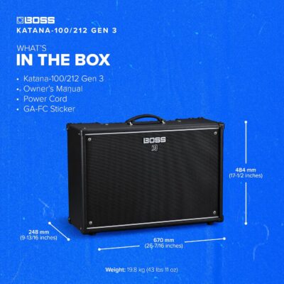 BOSS Katana-100/212 Gen 3 Guitar Amplifier | Powerful 100-Watt Combo Amp | Two Custom 12-Inch Speakers | Evolved Tube Logic Sounds | 12 Amp Characters | Onboard BOSS Effects | Advanced Connectivity