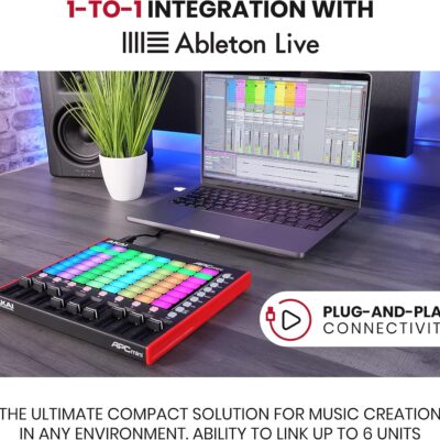 Akai Professional APC Mini MK2 – USB MIDI Pad Controller for Clip Launching with Ableton Live Lite, 64 RGB Pads, Drum and Note Mode and MIDI Mixer