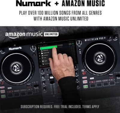 Numark Mixstream Pro+ DJ Controller with Stem Separation, 2 Decks, Wi-Fi Streaming, Mixer, 7 Touchscreen, Speakers, works with Serato and Virtual DJ
