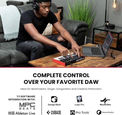 Akai Professional MPK Mini MK3 25 Key USB MIDI Keyboard Controller With 8 Backlit Drum Pads, 8 Knobs, Music Production Software and Native Instruments Sound Package (NKS Integration)